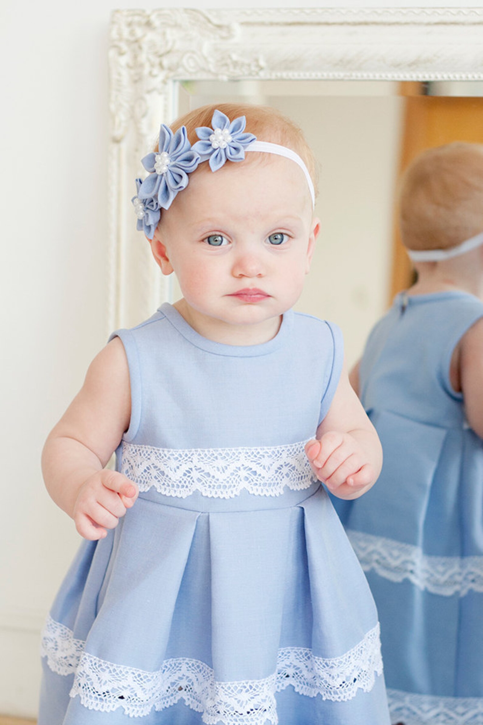 Light Blue Flower Girl Dress Baby Summer Linen Dress Etsy