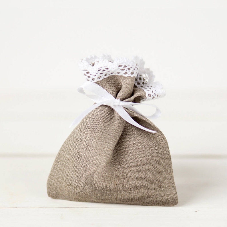 Wedding favor bags Baby shower bags Christmas Gift bags Linen favor bags set 10 Linen lace wedding favor gift bags