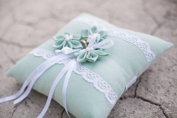 Mint Ring Pillow Ring Bearer Pillows Linen Ring Pillow Etsy