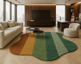 Alfombra irregular con mechones hechos a mano / Alfombra abstracta moderna / Lana de Nueva Zelanda / Sala de estar de lujo