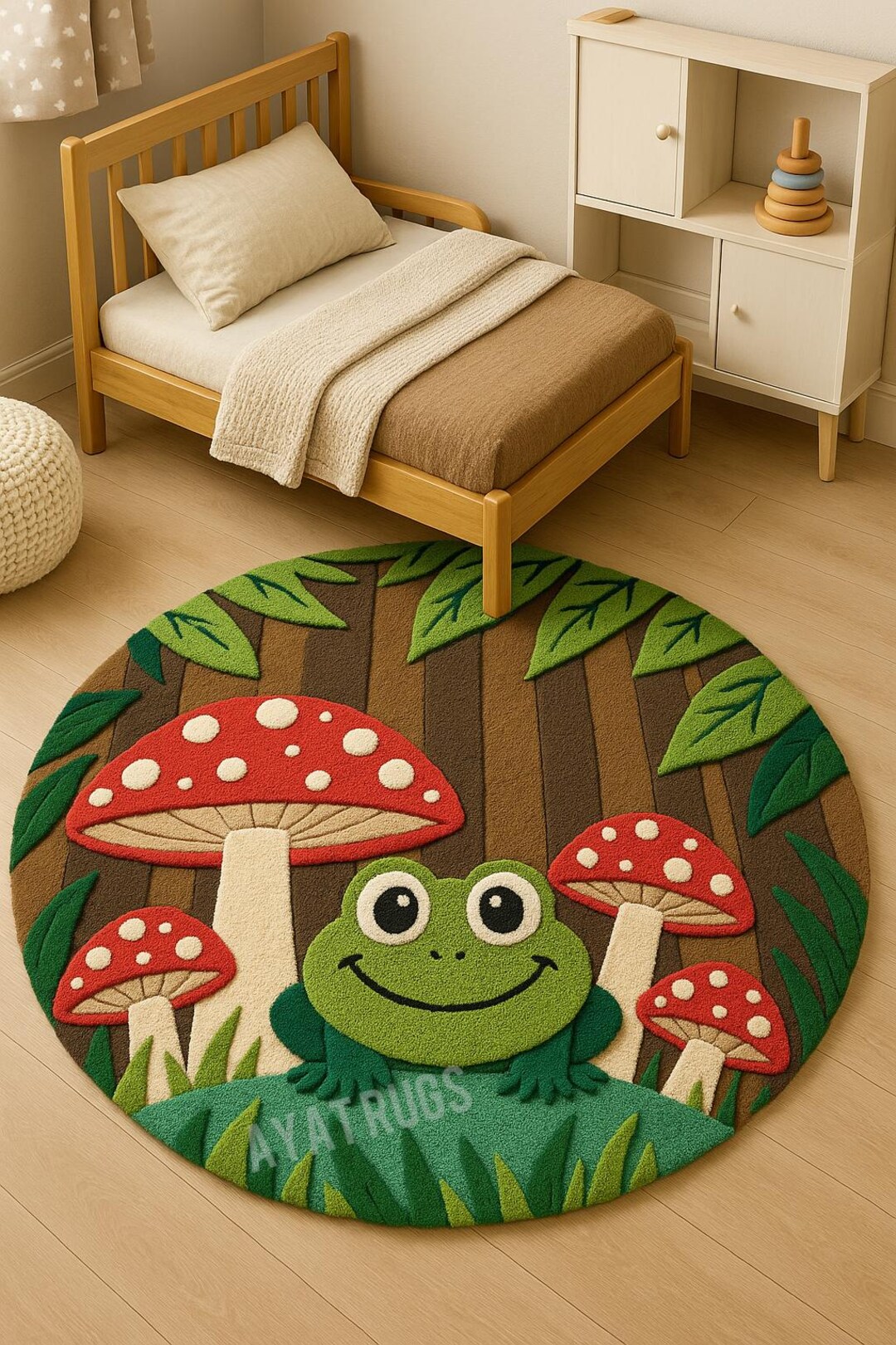 Frog Rug Tufted Hand Tufted Wool Kids Rug, Frog & Mushroom Nursery Decor - Etsy