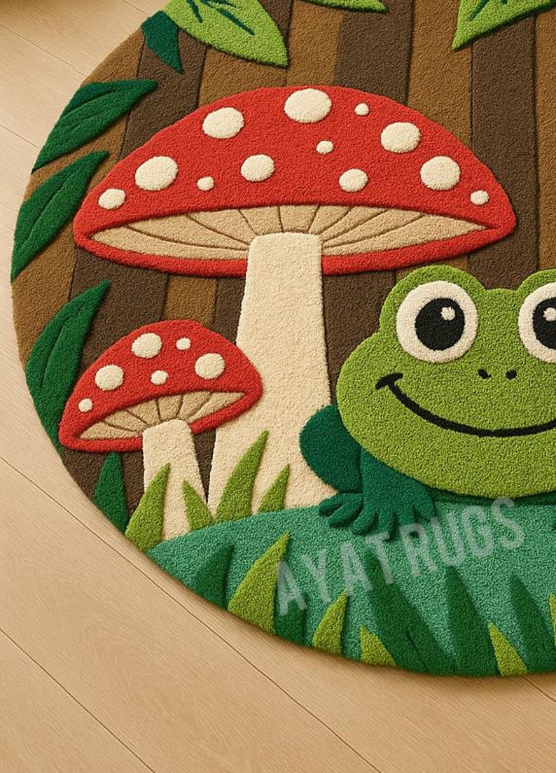 Frog Rug Tufted Hand Tufted Wool Kids Rug, Frog & Mushroom Nursery Decor - Etsy