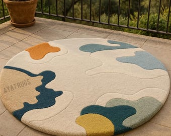 Modern Abstract Round Rug | Contemporary Minimal Carpet | Living Room Bedroom Decor | Custom Size