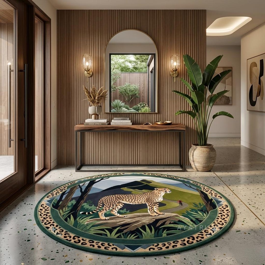 Wild Forever Rug Cheetah Jungle Round Rug, Safari Wildlife Carpet, Boho Nature Floor ...