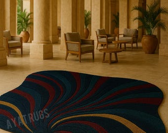 Alfombra de lana de Nueva Zelanda tejida a mano / Alfombra abstracta irregular