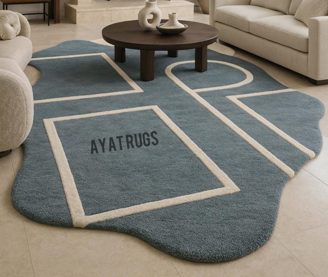Luxury Modern Abstract Blue Area Rug – Hand Tufted Geometric Carpet ...