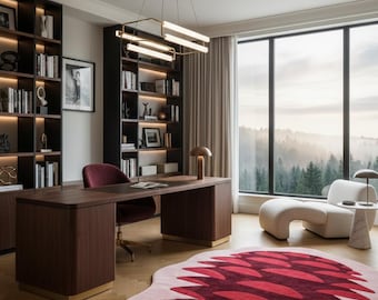 Modern Abstract Carpet, Luxury Scandinavian Floorpiece, Contemporary Burgundy Decor, Minimalist Tufted rug