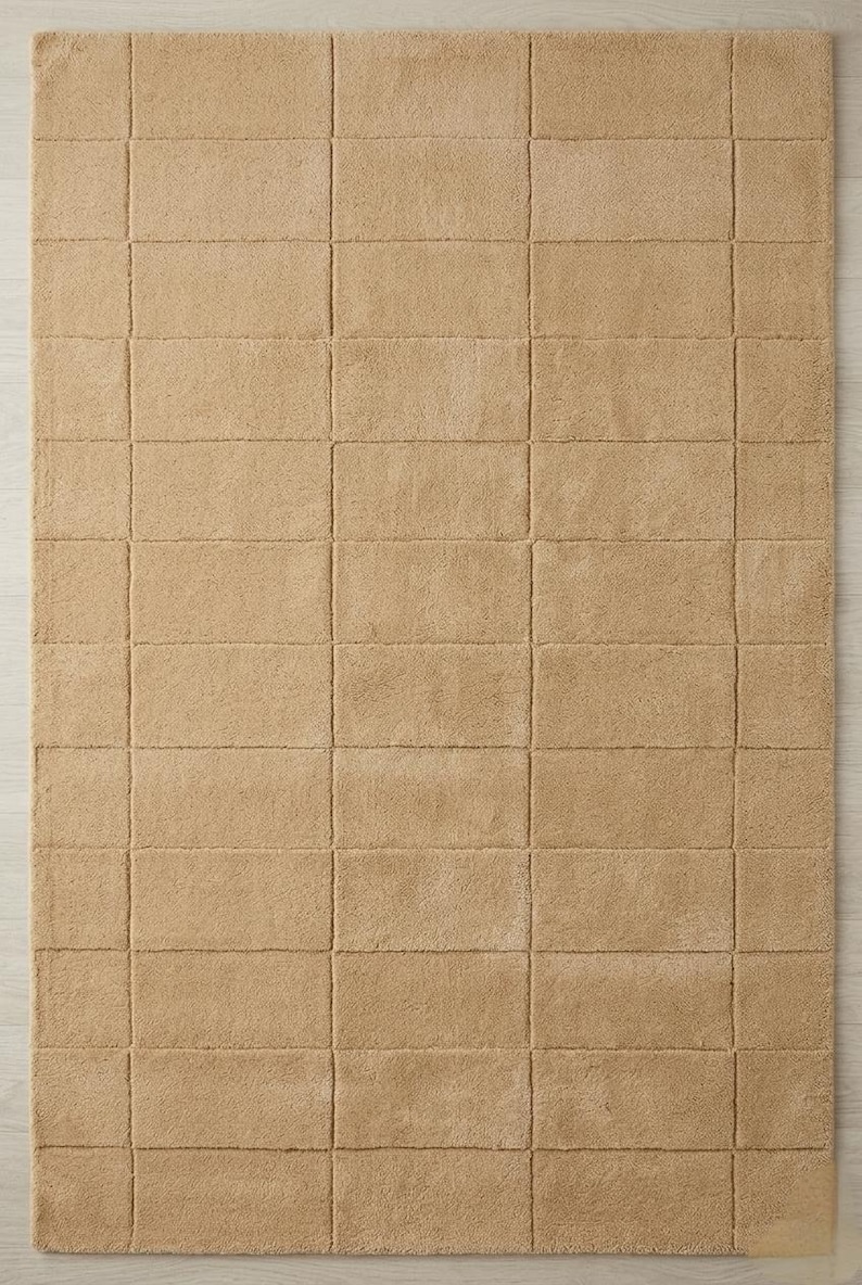 Beige Grid Area Rug 6x9,modern Geometric Textured Rug, Neutral ...