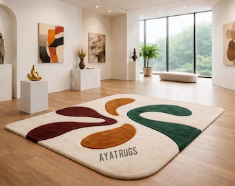 Hand Tufted Wool Area Rug 6x9, Modern Abstract Irregular Luxury Living Room Carpet, Designer
