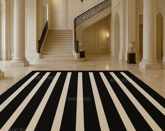 Hand-Tufted Wool Rug: Bold Black and White Stripe, Luxury Home Decor