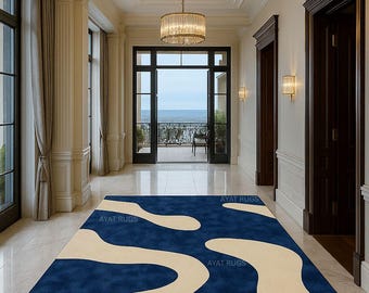 Modern Blue & White Hand-Tufted Area Rug – Pure New Zealand Wool by Ayat Rugs