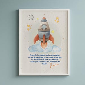 Spanish Guardian Angel Prayer Art: Customizable Kids Room Decor (Digital Download)