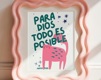 For God All Things Are Possible Spanish Print – Para Dios Todo es Posible, Matthew 19:26, Kids Wall Art Download