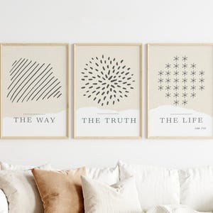Set of 3 Bible Verse Prints –  The Way The Truth The Life – John 14:6 – Minimalist Christian Wall Art – Digital Download