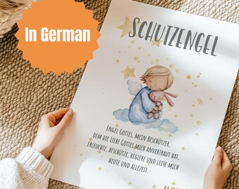 Schutzengel Gebetsbild, Schutzengel Geschenk, Pate für Mädchen und Jungen