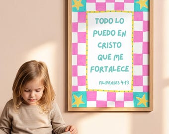 Philipper 4:13 Druck für Mädchen - Todo lo Puedo en Cristo, spanische christliche Wandkunst, Glaube Dekor digitaler Download,