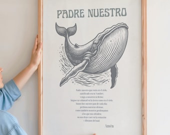 Spanish Padre Nuestro Prayer Print Coastal Christian Wall Art Catholic Gift