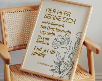 Deutsche Bibelverse Wandkunst - Numeri 6:24-26 Segen (Digitaler Download)
