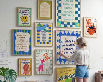 Spanische Jungenzimmergebetsdrucke - Bunte christliche Kinderwandkunst, Bibel-Versdekor, Salmo 23 digitaler Download