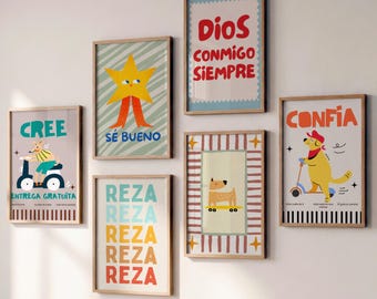 Spanische Kinderwandkunst-Bündel christliche Poster Spielzimmerdekor Jungenzimmer
