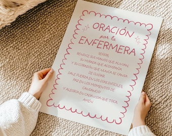 Krankenschwester Gebetsdruck Spanisch Rosa - Oración Enfermera Regalo, Christian Kommunismus Dekor Digitaler Download