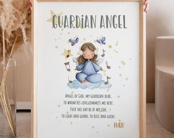 Schutzengel Gebet Print für Mädchen, katholische Kinderzimmer Kunst (Digitaler Download)