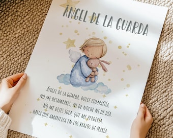 Guardian Angel Prayer Spanish Girl – Baptism Gift, Nursery Decor, First Communion – Angel de la Guarda Niña Printable