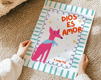 Gott ist Liebe Spanischer Druck Junge - Dios es Amor, christliche Jungen Wandkunst, Bibel Vers Dekor Digitaler Download