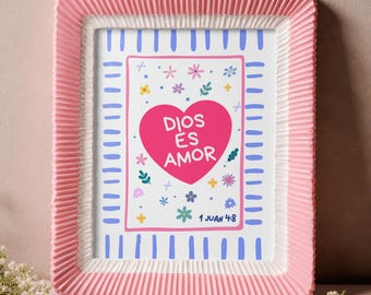 Gott ist Liebe Spanisches Druck Mädchen - Dios es Amor, Christliche Kinderwandkunst, Bibel Vers Dekor Digitaler Download