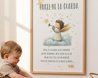 Guardian Angel Prayer Spanish – Baptism Gift, Nursery Decor, First Communion – Angel de la Guarda Printable Digital Download