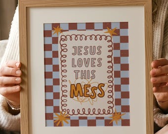 Jesus liebt dieses Chaos Print Retro Kinder Wand Kunst christliches Zitat Poster Spielzimmer Dekor