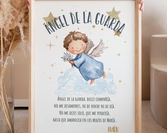 Spanischer Schutzengel Gebetsdruck Kinderzimmer Dekoration Baby Shower Geschenk (Digitaler Download)