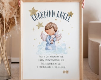 Schutzengel Gebet vor dem Zubettgehen Kinder Christliche Wandkunst Kinderzimmer katholische Kinder Geschenk