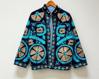 Black Winter Wear Festival Handmade Suzani Velvet Jacket: Boho Floral Embroidered Coat, Women Wedding Gift All Size
