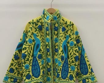 Velvet Suzani Chic Embroidered Short | Peacock Floral Ethnic Outerwear | Uzbek Vintage Style Jacket | Festival Wear Jacket | Gift For Her