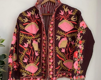 TNT Cotton Suzani Embroidered Jacket – Boho Floral Handmade Warm Coat for Women, fashion wear Jacket, winter clothes for women