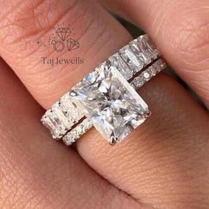 3 CT Radiant Cut Moissanite Wedding Bridal Set, 14K Solid Gold, With full Radiant Eternity Band, Unique Radiant Engagement Ring Set for Her