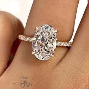 3 CT Oval Cut Moissanite Engagement Ring, 14K/18K Solid Gold, Hidden Halo Ring, Oval Promise Ring Anniversary Wedding Gift for Girlfriend