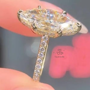 4 CT Marquise Cut Moissanite Engagement Ring, 14K Yellow Gold Ring with 6 Prong Side Diamond Round, Hidden Halo, Promise Ring, Gift for Her