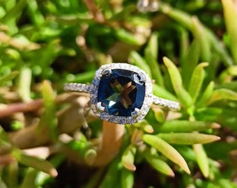 Natural London Blue Topaz Ring, 925 Sterling Silver Ring, Engagement Ring, Handmade Ring, Cushion Cut November Birthstone Ring, Gift For Her