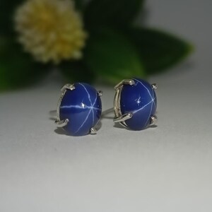 Blue Star Sapphire Studs, Handmade Studs, 925 Sterling Silver Earrings, Minimalist Studs, Boho Studs Earrings, Gift For Her
