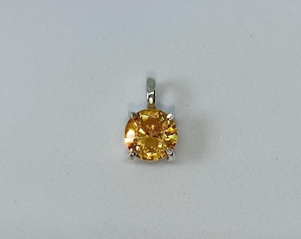 Citrine Round Cut Necklace, 925 Sterling Silver, Handmade Pendant, Citrine Pendant, Minimalist Pendant, Wedding Pendant, Gift For Her