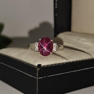 Red Star Ruby Ring, 925 Sterling Silver, 6 Ray Star Ruby Ring, Red Lindy Star Sapphire Ring, Statement Ring, July Birthstone Ring for Women.