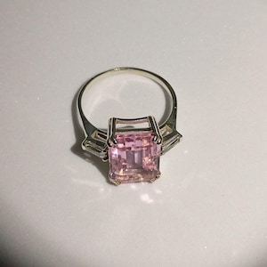 Pink Sapphire Ring, 925 Sterling Silver, Emerald Cut Pink Sapphire Ring, Handmade Ring, Stackable Ring, Wedding Ring, Gift For Her