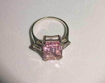 Rosa safirring, 925 sterlingsilver, smaragdslipad rosa safirring, handgjord ring, stapelbar ring, vigselring, present till henne