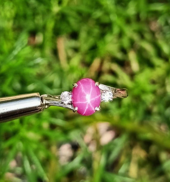 Vintage Pink Star Sapphire Ring, 925 Sterling Silver, Pink Lindy