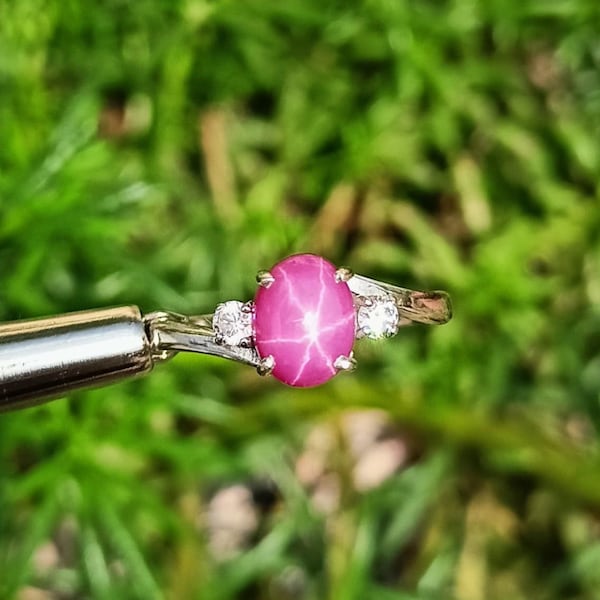 Vintage Pink Star Sapphire Ring, 925 Sterling Silver, Pink Lindy Star Ring, Promise Ring, Handmade Ring, Star Gemstone Ring, Gift For Her