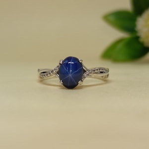 Blue Star Sapphire Ring, Lindy Star Sapphire Ring, Handmade Ring, 925 Sterling Silver, Unique Star Gemstone Jewelry, Gift For Her