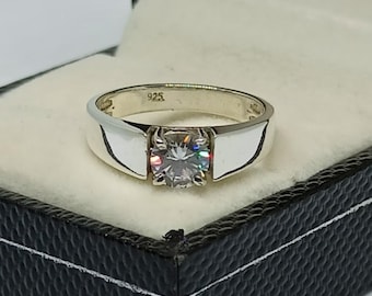 Moissanite Herrenring, 925 Sterlingsilberring, Ehering Herrenring, handgemachter solider stapelbarer Herrenring, bestes Geschenk für Männer
