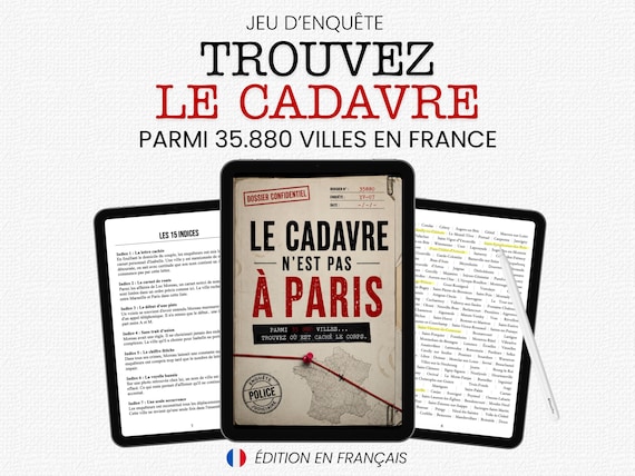 Jeu d'enquête imprimable - Trouvez l'assassin - Le Cadavre N'est Pas à Paris - Eliminez 35 880 Villes - PDF - Jeu iPad - Puzzle book